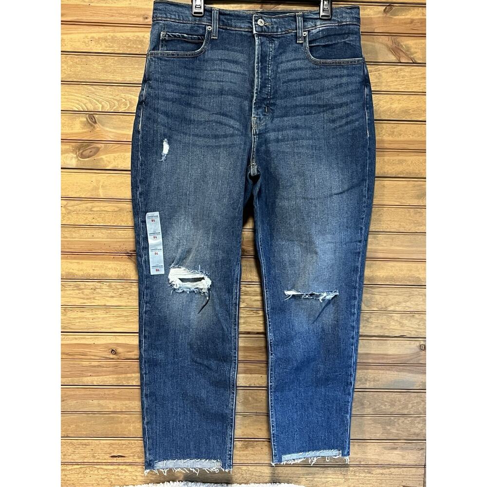 Old Navy Women’s Jeans Size 16 Sky-Hi Straight High Rise Distressed Button Fly